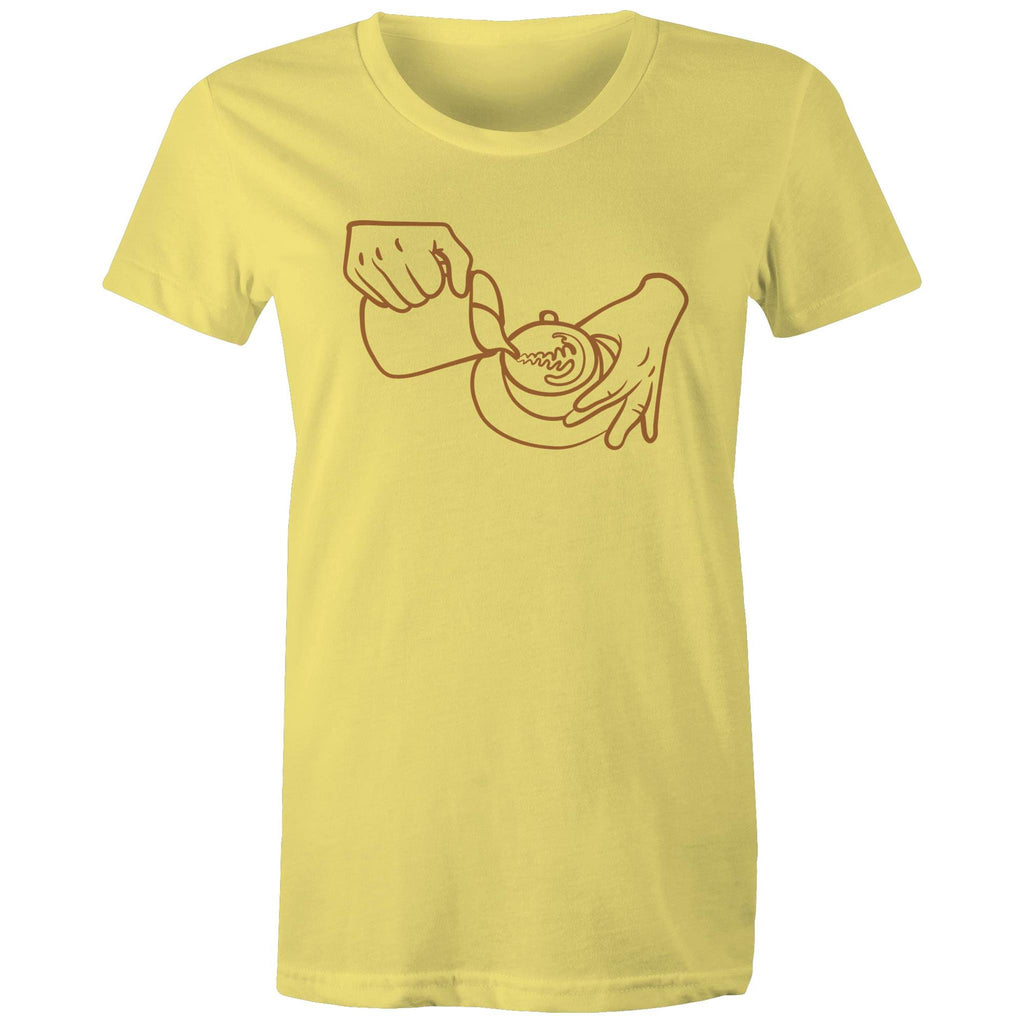 Barista Pouring Coffee - Womens T-shirt Yellow Womens T-shirt Coffee Printed In Australia