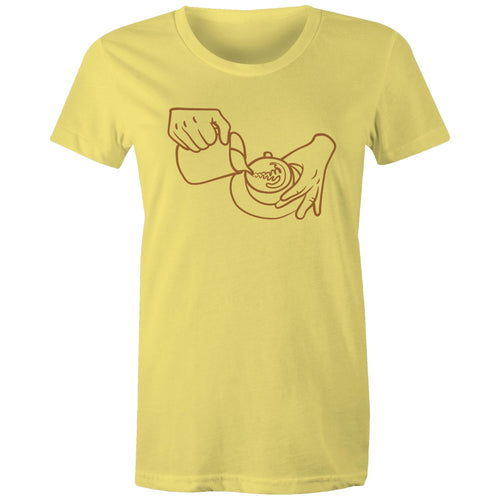 Barista Pouring Coffee - Womens T-shirt Yellow Womens T-shirt Coffee Printed In Australia