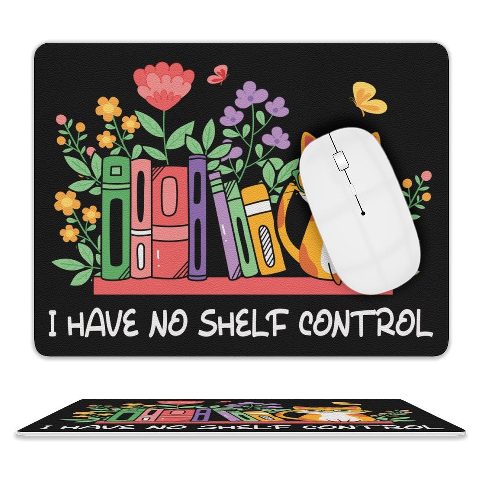 I Have No Shelf Control, Reading - Leather Mouse Pad white One size Leather Mouse Pad Printed Offshore Reading