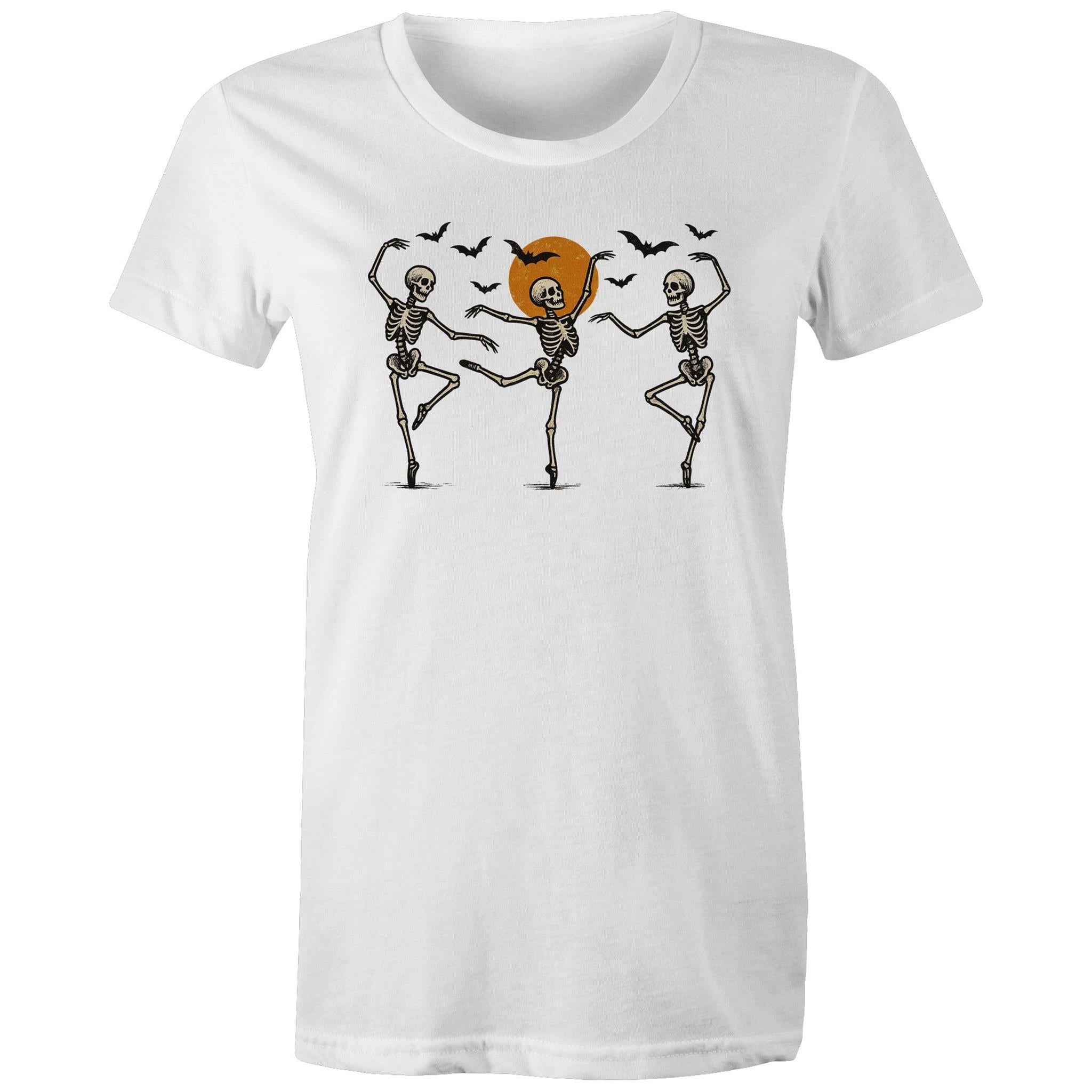Skeleton Dance, Halloween - Womens T-shirt White Womens T-shirt Halloween Printed In Australia