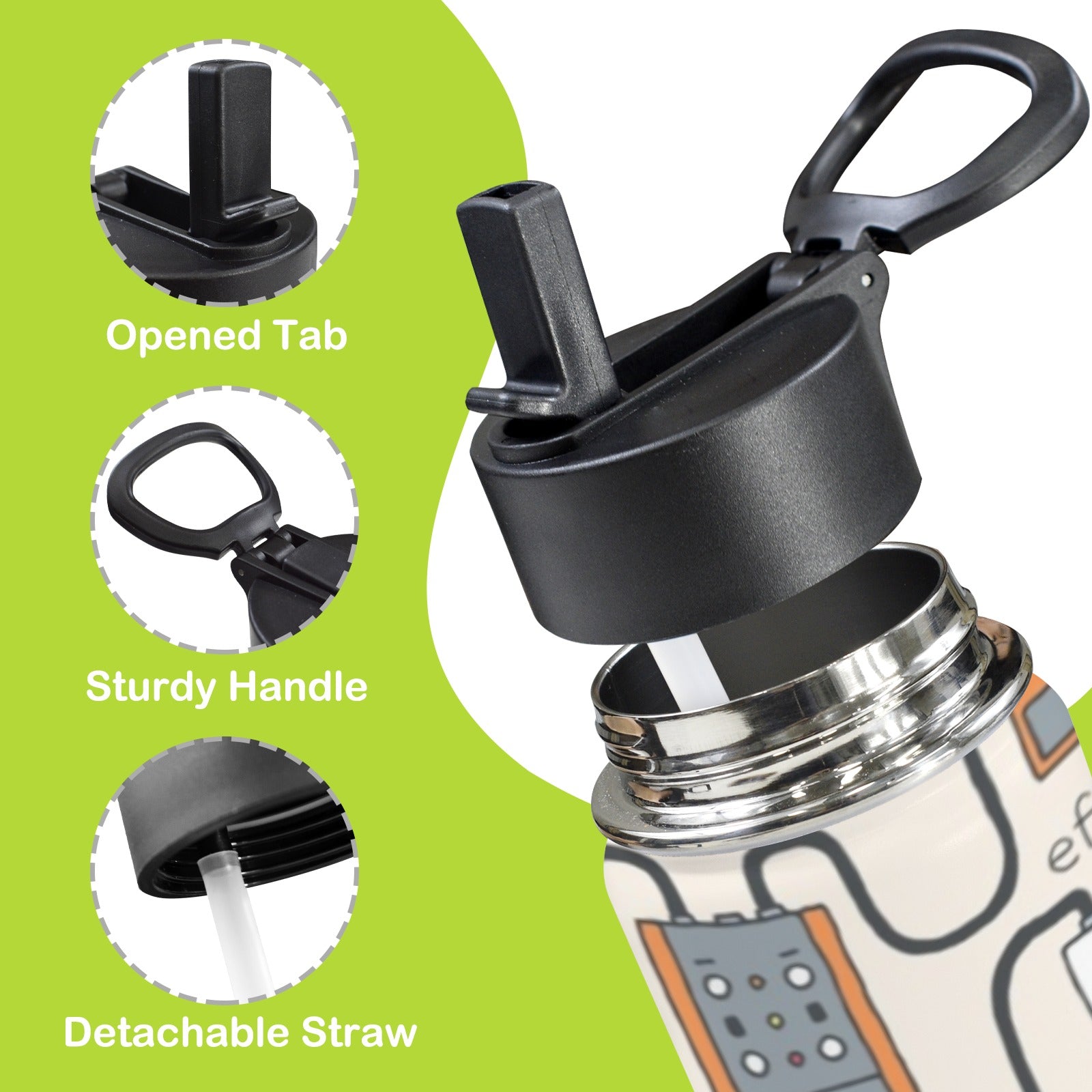 Guitar Pedals 12oz Kids Water Bottle with Straw Lid