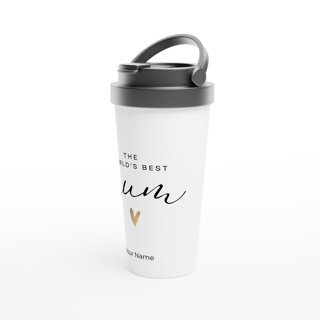 Personalised - The World's Best Mum - White 15oz Stainless Steel Travel Mug Personalised Travel Mug Globally Fulfilled Mum
