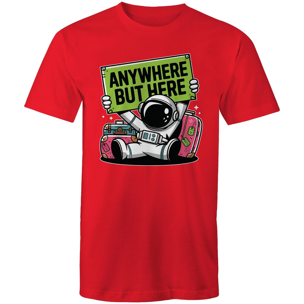 Astronaut, Anywhere But Here - Mens T-Shirt Red Mens T-shirt Printed In Australia Space