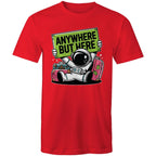 Astronaut, Anywhere But Here - Mens T-Shirt Red Mens T-shirt Printed In Australia Space