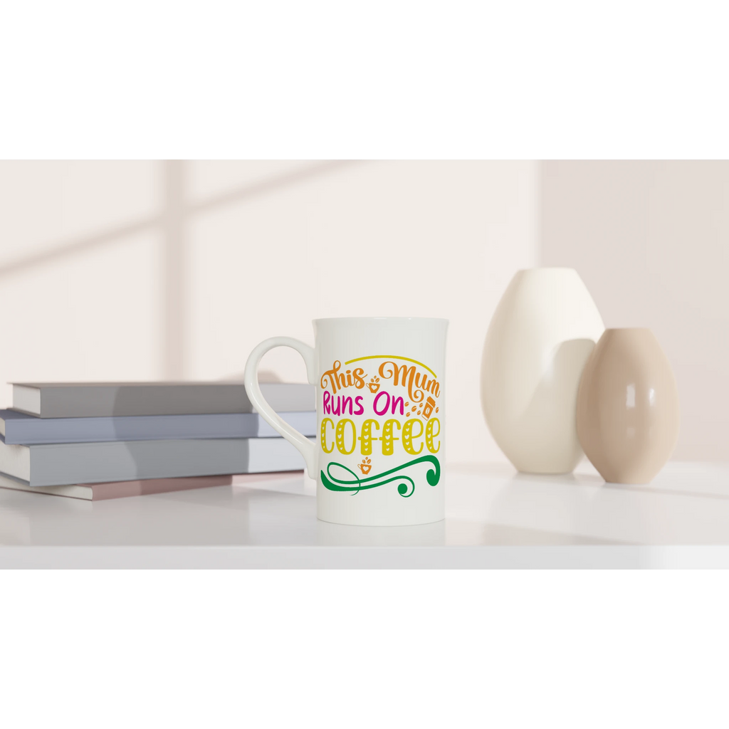 Personalised - This Mum Runs On Coffee - White 10oz Porcelain Slim Mug Personalised Porcelain Mug customise Globally Fulfilled Mum personalise