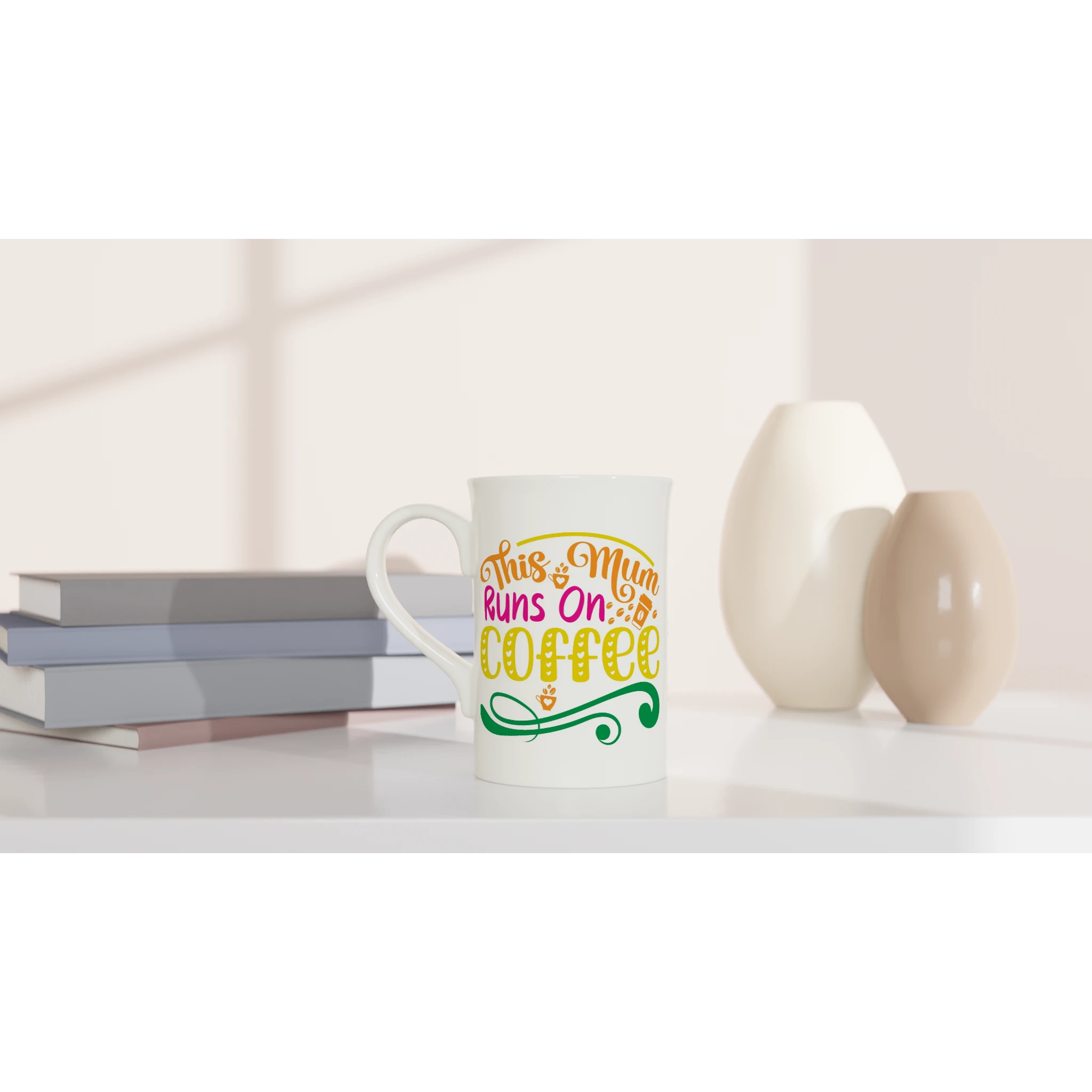 Personalised - This Mum Runs On Coffee - White 10oz Porcelain Slim Mug Personalised Porcelain Mug customise Globally Fulfilled Mum personalise