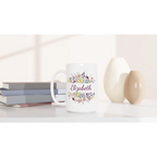 Personalise - Flower Frame Name - White 15oz Ceramic Mug Personalised 15oz Mug customise Globally Fulfilled Name personalise Plants