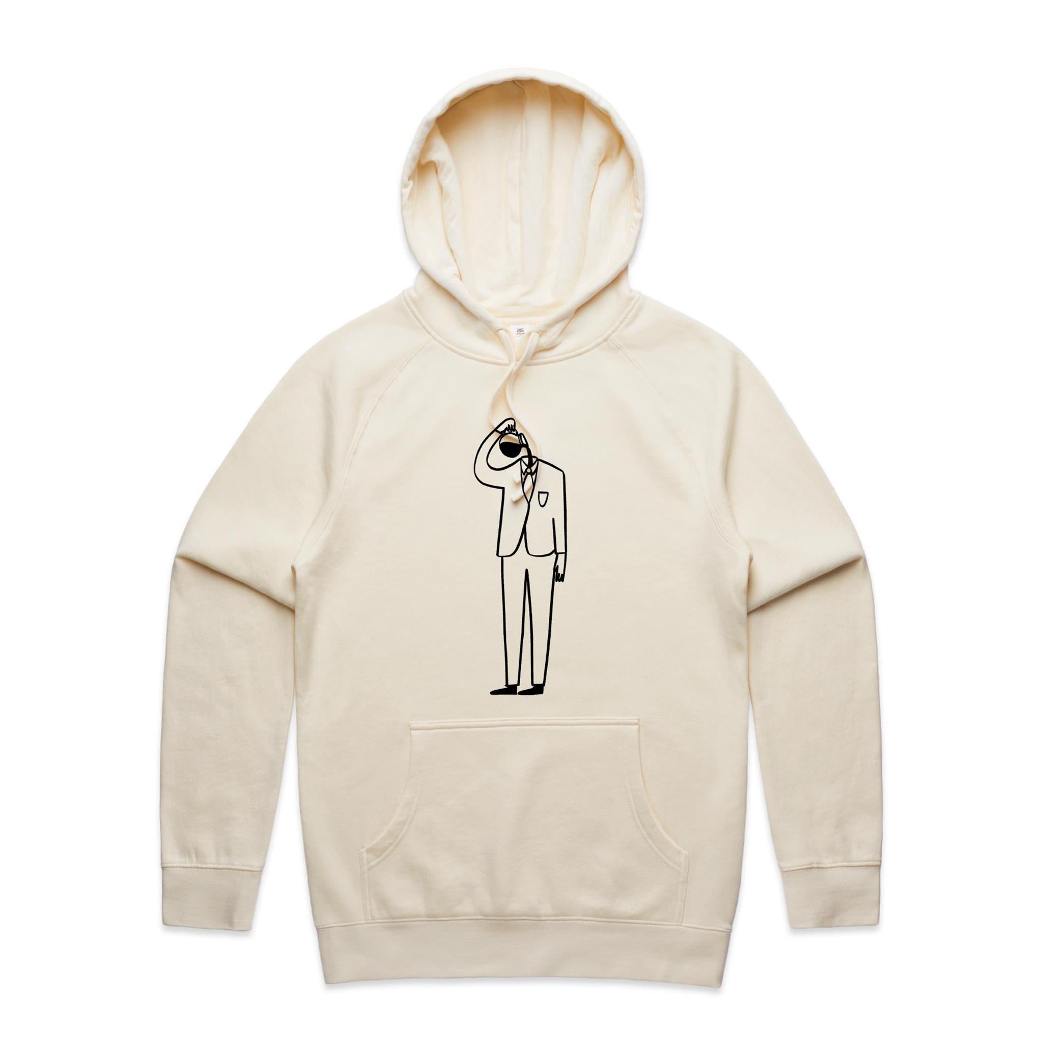 Coffee Brain - Mens Hoodie Ecru Mens Hoodie Coffee Printed In Australia