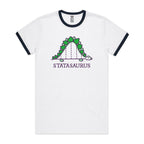 Statasuaurus, Maths Dinosaur - Staple Ringer Tee White Navy Ringer T-Shirt animal Maths Printed In Australia