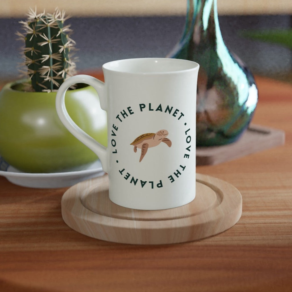 Love The Planet - White 10oz Porcelain Slim Mug Porcelain Mug Environment Globally Fulfilled