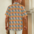 Happy Retro Flowers Men's Short Sleeve Hawaiian Shirt Men's Hawaiian Shirt (New) Printed Offshore Retro