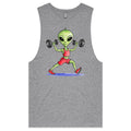 Alien Dumbells Men's AS Colour Drop Arm Tank Top Grey Marle Drop Arm Tank Top Fitness Printed In Australia