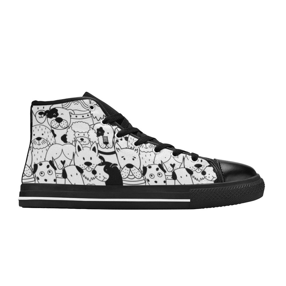 Black And White Dogs - Kids High Top Canvas Shoes