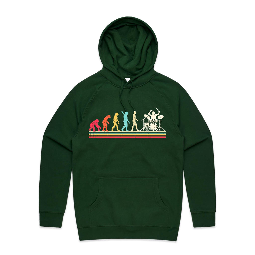 Drummer Evolution - Mens Hoodie Forest Green Mens Hoodie Music Printed In Australia