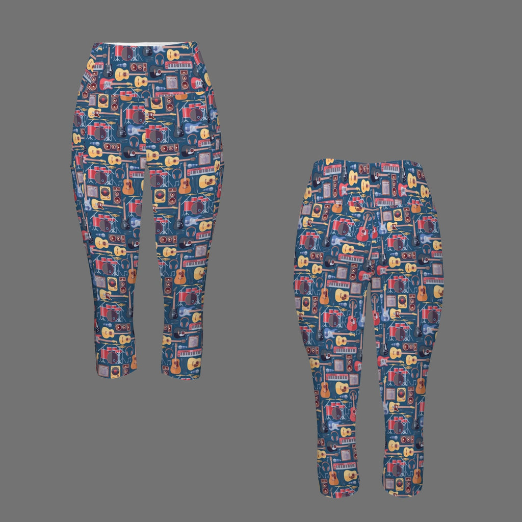 Music Instruments Women's High Waist Pocket Capri Yoga Leggings Women's High Waist Capri Yoga Leggings Music Printed Offshore
