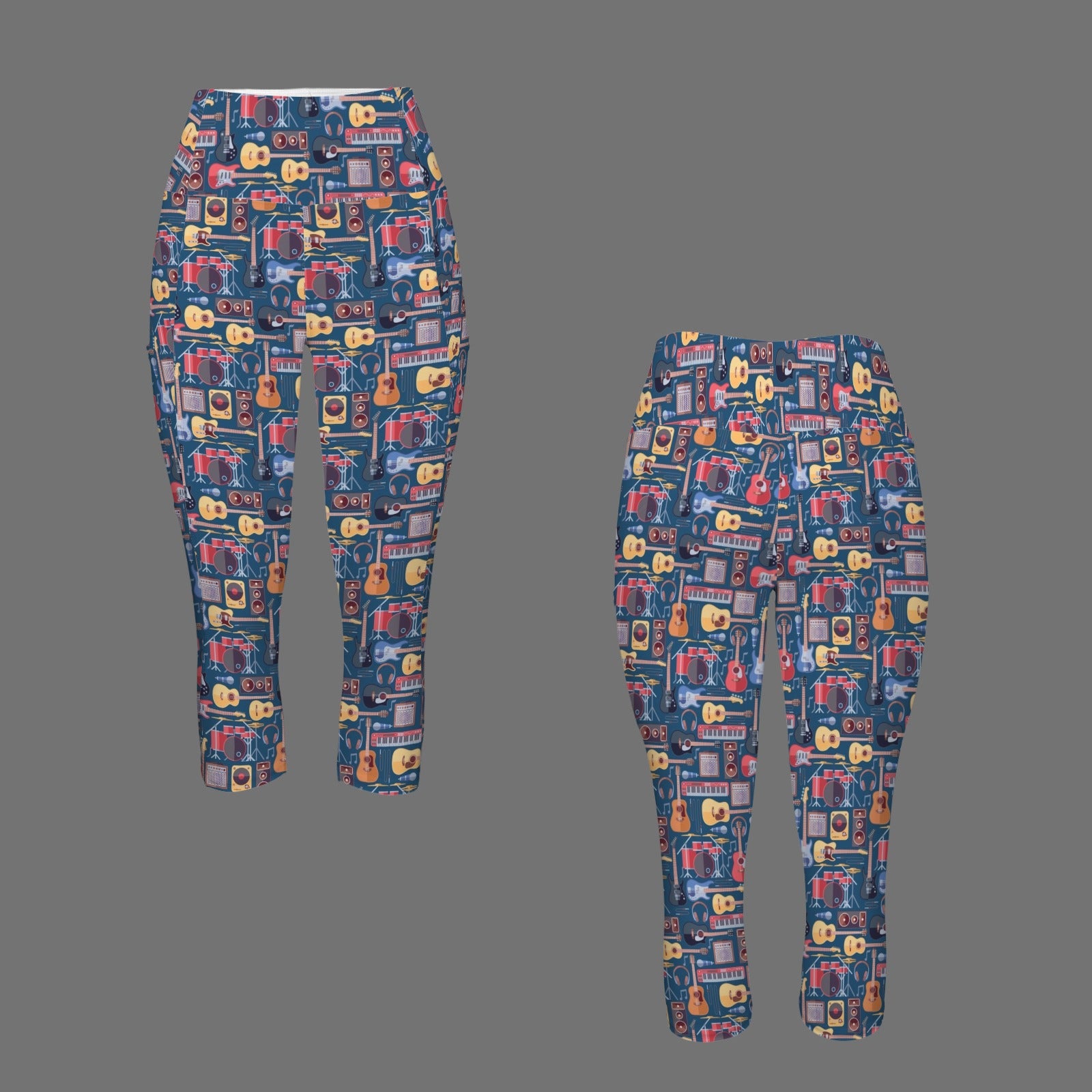 Music Instruments Women's High Waist Pocket Capri Yoga Leggings Women's High Waist Capri Yoga Leggings Music Printed Offshore