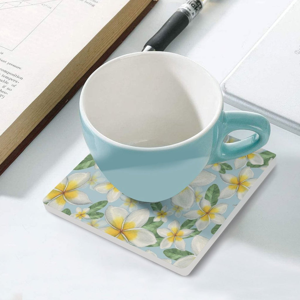Delicate Frangipani Ceramic Coasters (Square) Ceramic Coasters Plants Printed Offshore