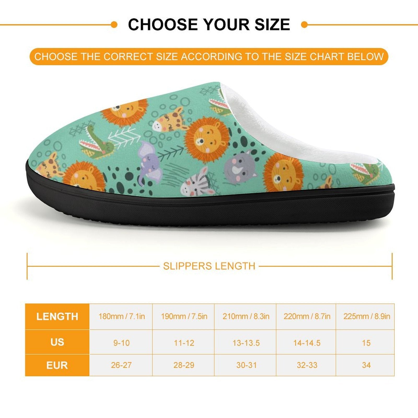 Safari Animals Kids Cotton Slippers