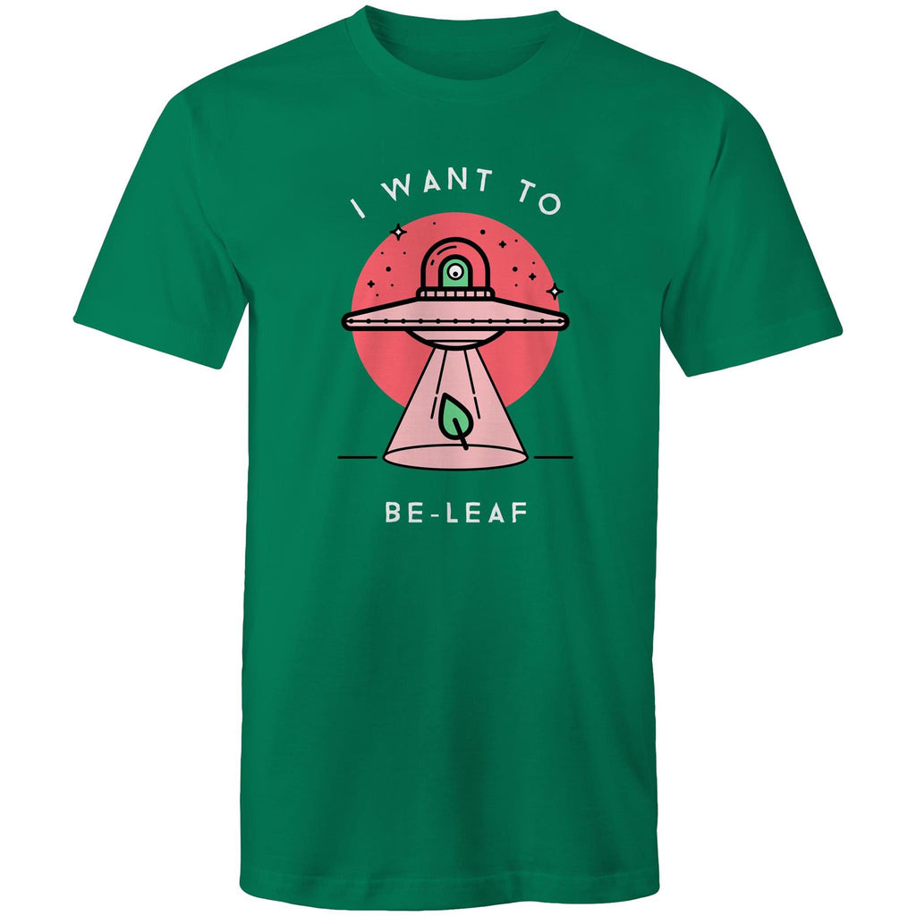 I Want To Be-Leaf, UFO - Mens T-Shirt Kelly Green Mens T-shirt Printed In Australia Sci Fi