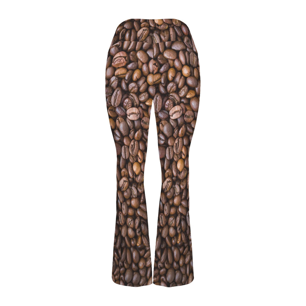 Coffee Beans High Waist Crossover Tummy Control Flare Leggings High Waist Flare Leggings Coffee Printed Offshore