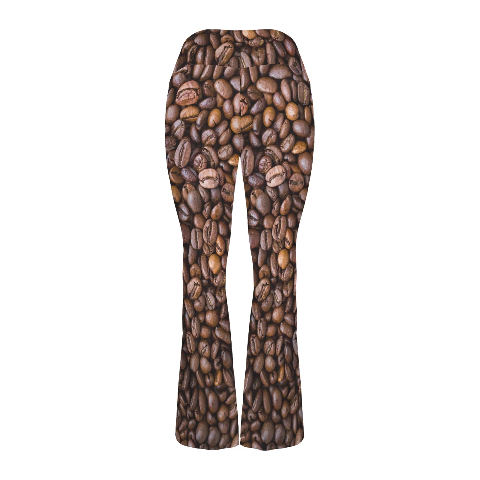 Coffee Beans High Waist Crossover Tummy Control Flare Leggings High Waist Flare Leggings Coffee Printed Offshore