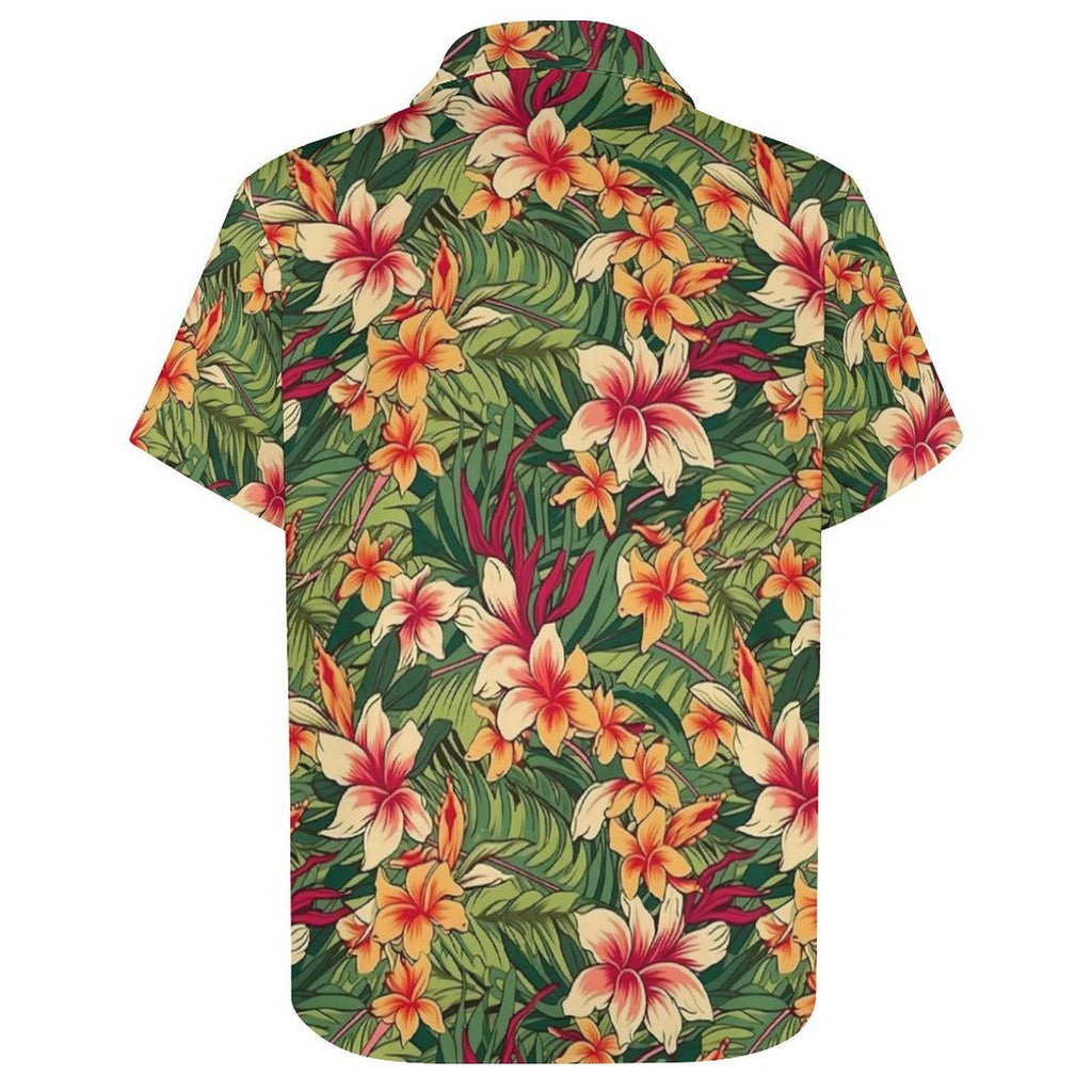 Vintage Hawaiian Floral Women's Collared Pocketless Short Sleeve Shirt