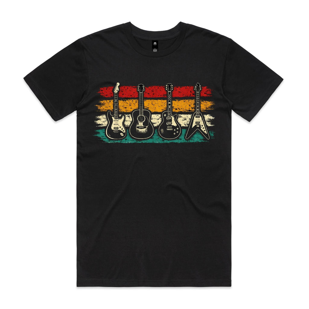 Vintage Guitar Stripes Men's AS Colour T-shirt Black Mens T-shirt Music Printed In Australia