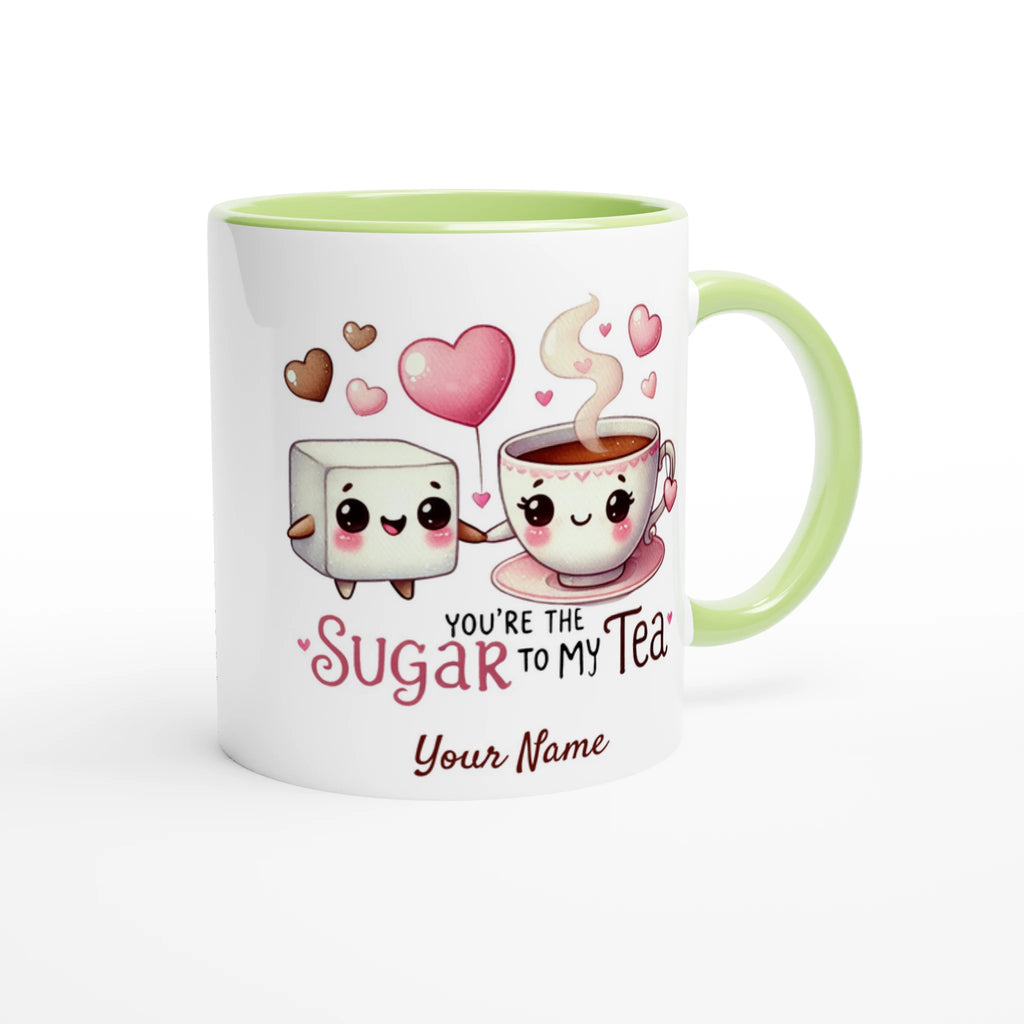 Personalised - You're The Sugar To My Tea, Valentine - White 11oz Ceramic Mug with Colour Inside Personalised 11oz Mug