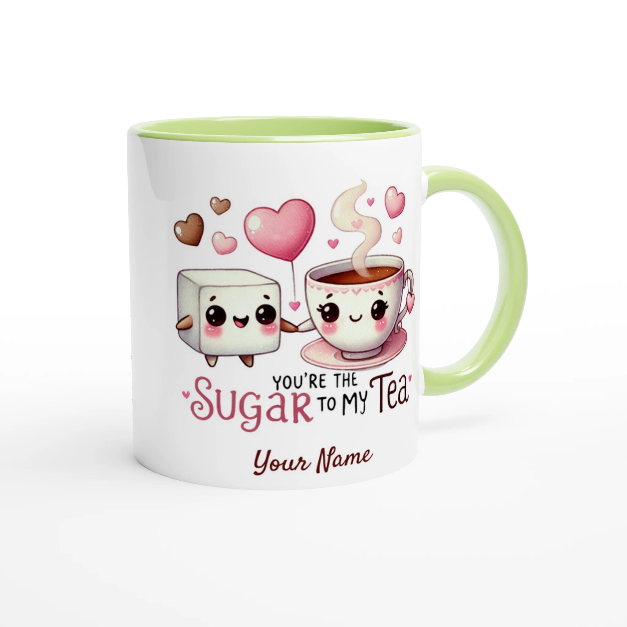 Personalised - You're The Sugar To My Tea, Valentine - White 11oz Ceramic Mug with Colour Inside Personalised 11oz Mug