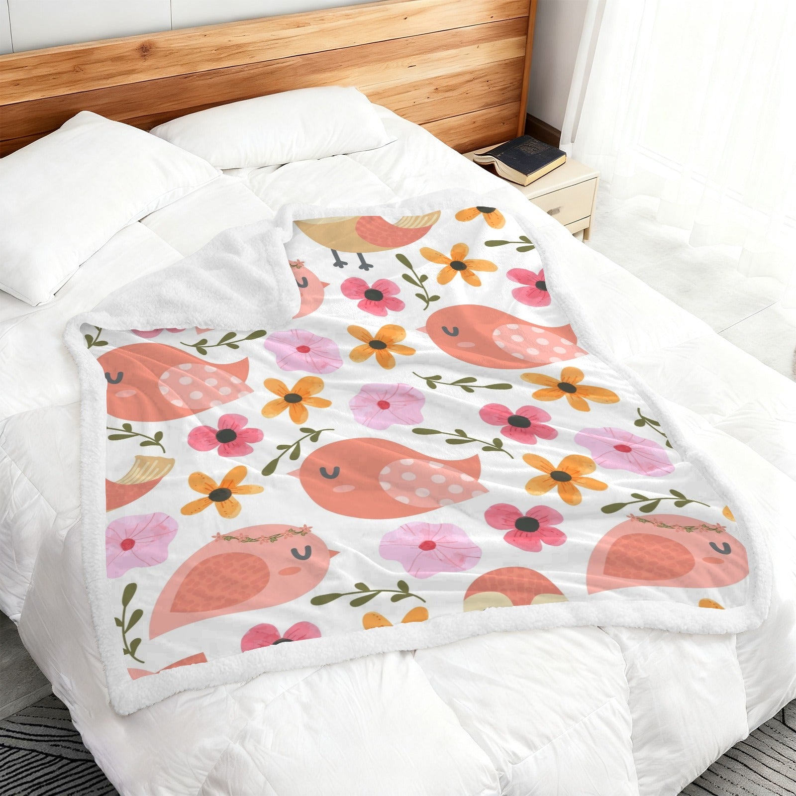 Lovely Birds - Double-Layer Fleece Blanket 51"x59"