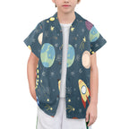 Rocket and Planets In Space - Senior Kids Hawaiian Shirt
