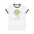 Here For The Food Women's AS Colour Ringer Tee White Black Womens Ringer T-shirt Food Printed In Australia