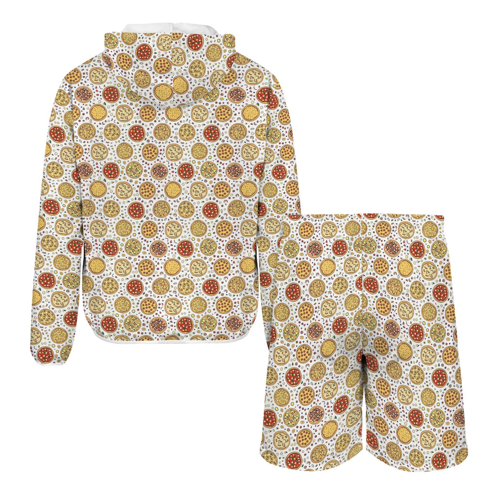 Round Pizzas On White Men's Lightweight Sun Hoodie & Shorts Set Men's Lightweight Sun Hoodie & Shorts Food Printed Offshore