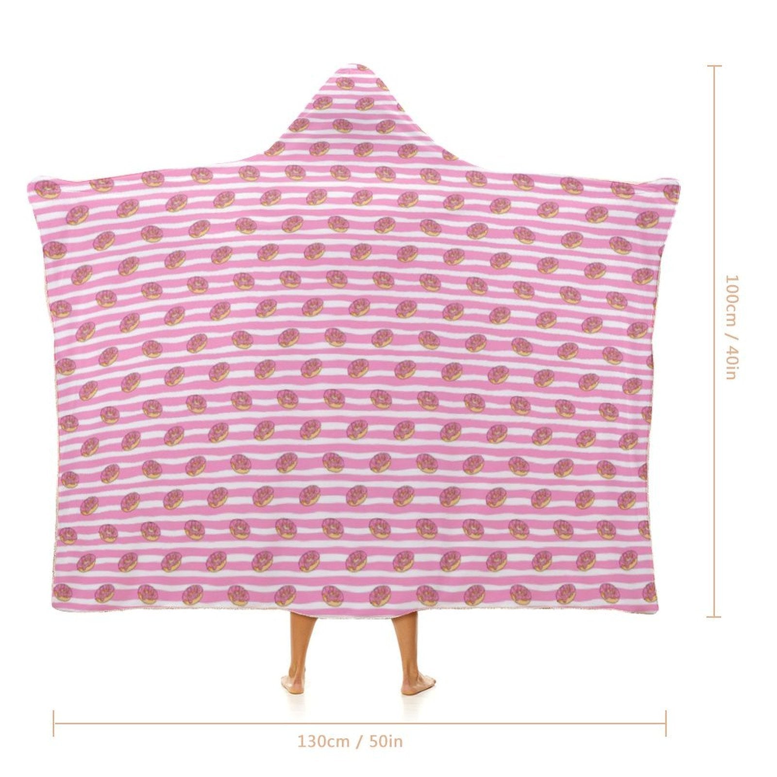 Pink Doughnut Stripes Kids Hooded Blanket 100cm x 130cm