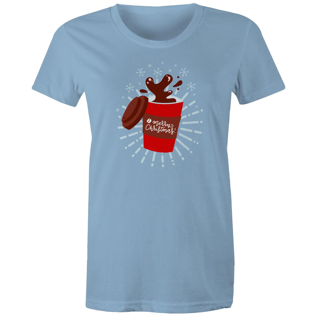 Christmas Coffee - Womens T-shirt Carolina Blue Womens Christmas T-shirt Christmas Printed In Australia