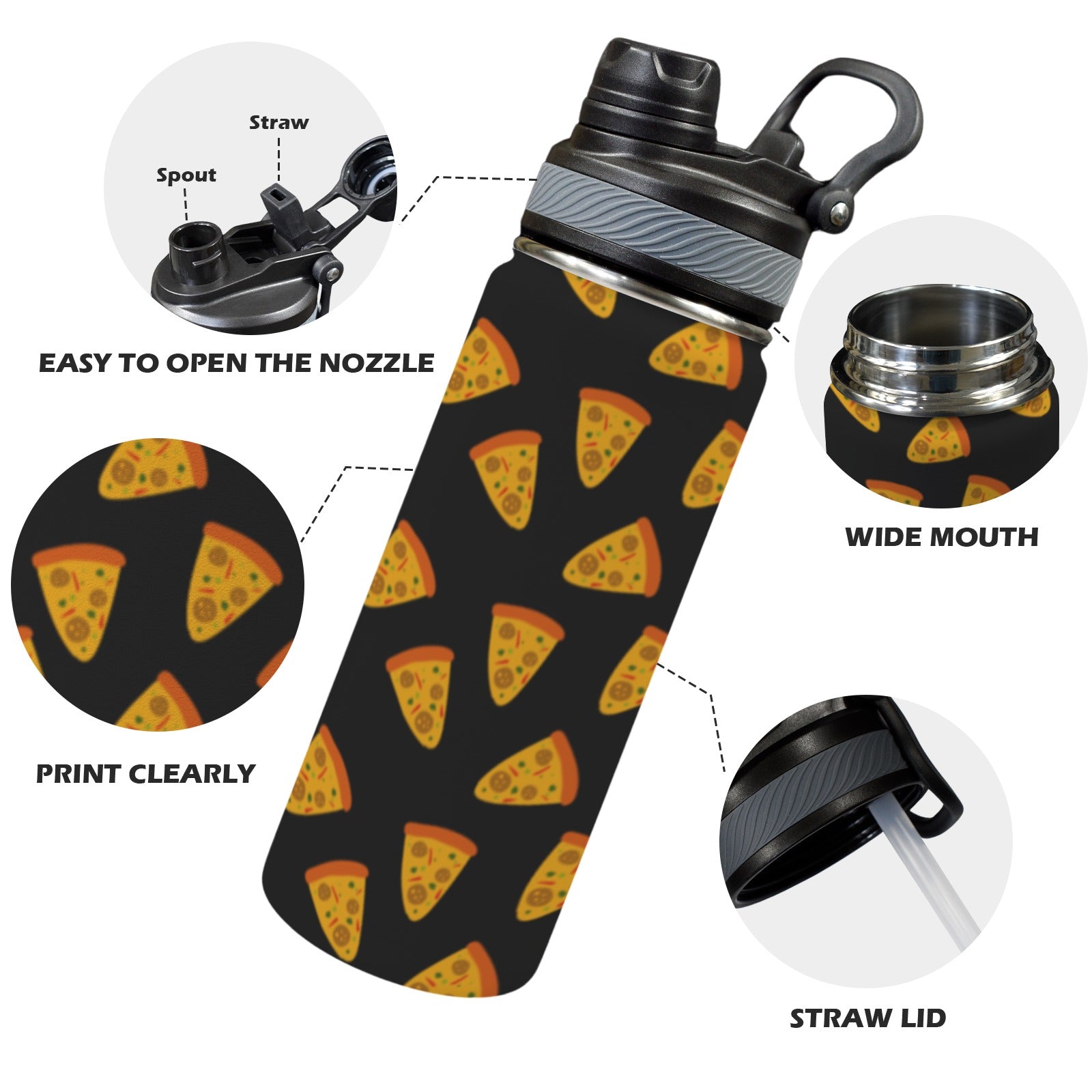 Pizzas - Insulated Water Bottle with Dual-Use Lid (18oz) Insulated Water Bottle with Dual-Use Lid (18oz) Food Printed Offshore