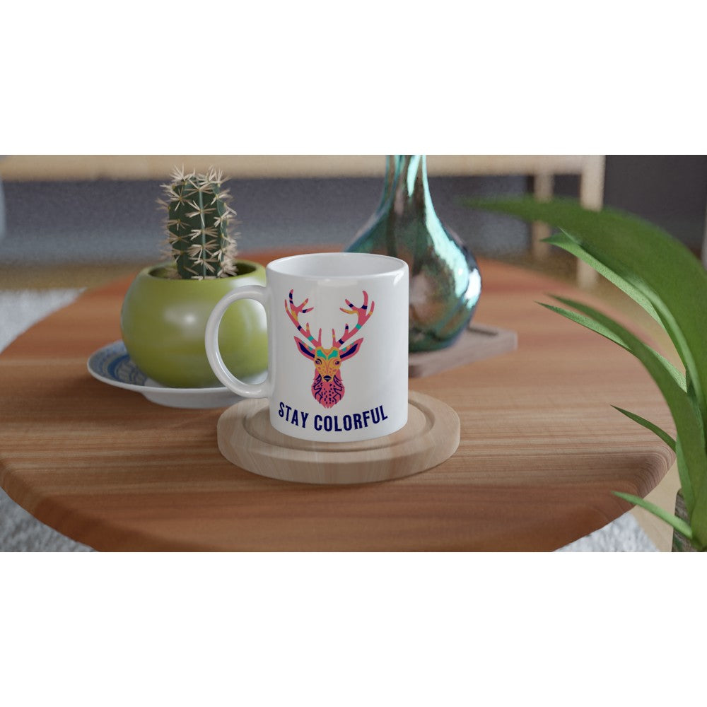 Stay Colorful White 11oz Ceramic Mug White 11oz Mug animal coffee fun Globally Fulfilled tea