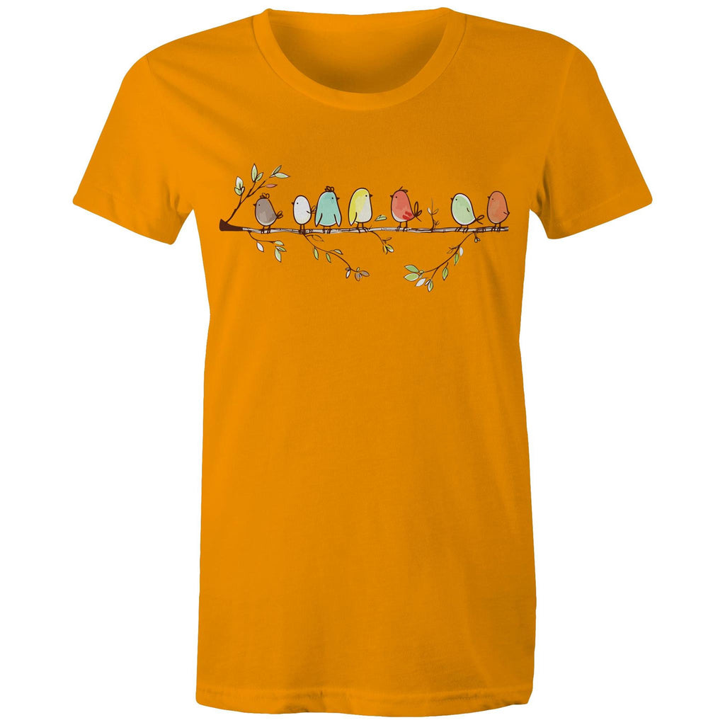Birds On A Branch - Womens T-shirt Orange Womens T-shirt animal Printed In Australia