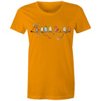 Birds On A Branch - Womens T-shirt Orange Womens T-shirt animal Printed In Australia