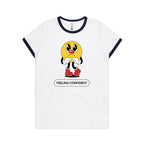 Feeling Confident - Women's Ringer Tee White Navy Womens Ringer T-shirt Printed In Australia