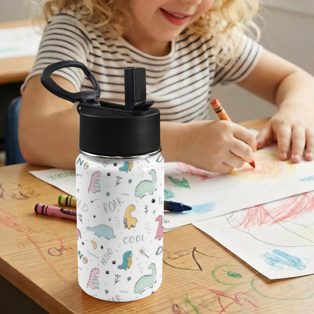 Quirky Dinosaurs 12oz Kids Water Bottle with Straw Lid