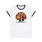 Love At First Bite, Hamburger And Fries - Women's Ringer Tee White Black Womens Ringer T-shirt Food Love Printed In Australia