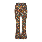 Abstract Floral On Brown High Waist Crossover Tummy Control Flare Leggings