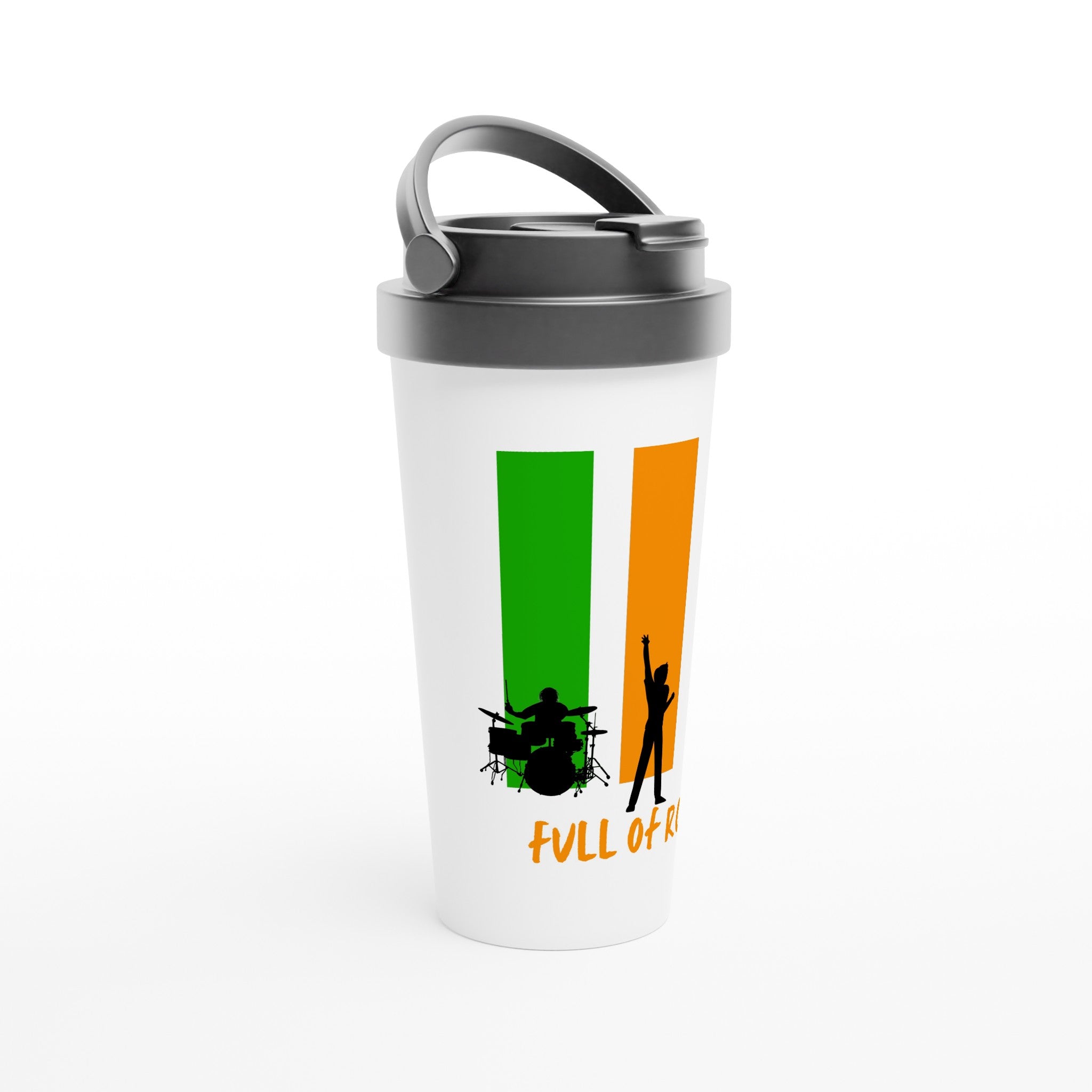 Full Of Rock - White 15oz Stainless Steel Travel Mug Travel Mug Globally Fulfilled Music