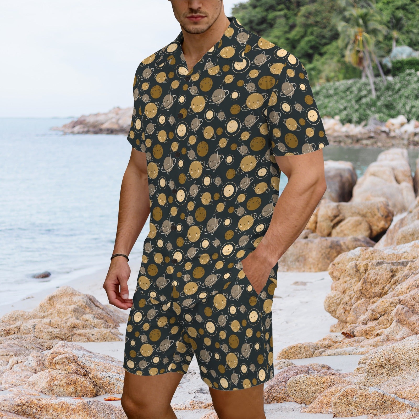 Planets Men's Hawaiian Shirt & Shorts Set Men's Hawaiian Shirt & Shorts Set Printed Offshore Space