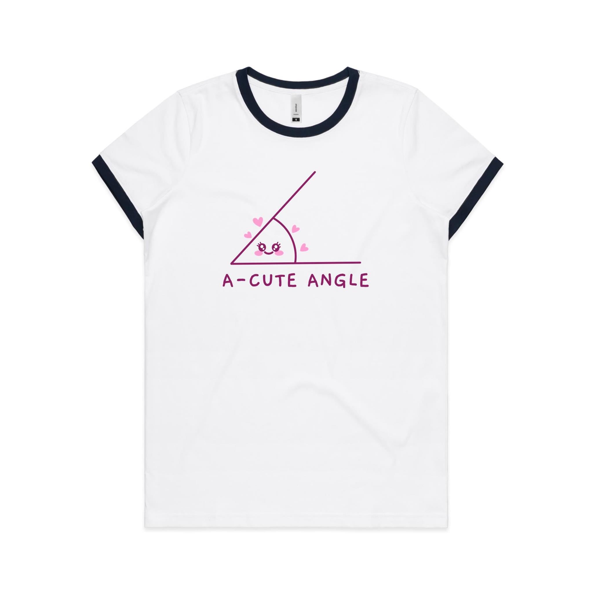 A-Cute Angle, Maths - Women's Ringer Tee White Navy Womens Ringer T-shirt Maths Printed In Australia