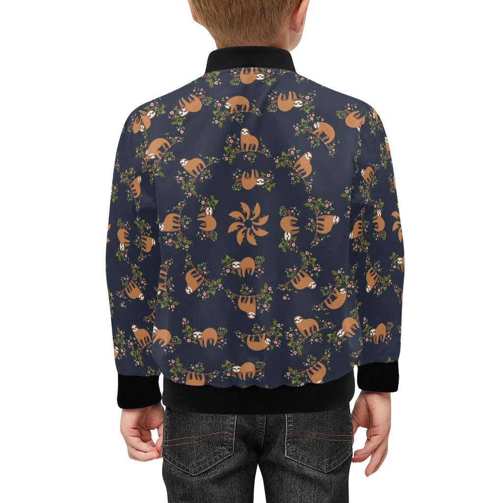Sloth With Flowers Kids Bomber Jacket Kids Bomber Jacket animal Printed Offshore