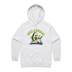Avo-Cardio, Avocado Treadmill - Womens Hoodie White Marle Womens Hoodie Fitness Food Printed In Australia