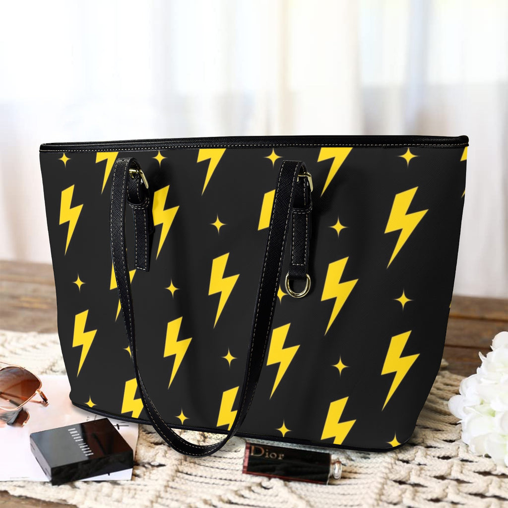 Yellow Lightning - Leather Tote Bag-Large