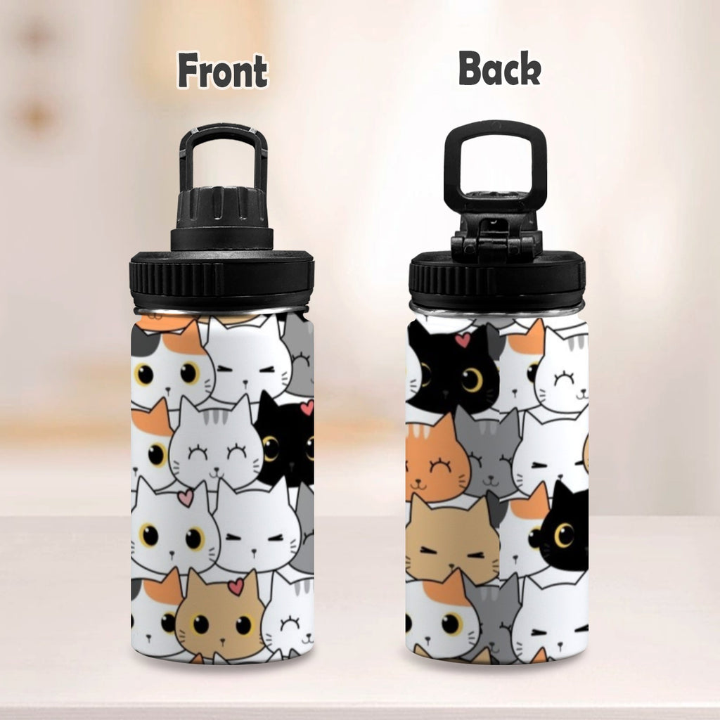 Cute Cartoon Cats - Kids Water Bottle with Chug Lid (12 oz) Kids Water Bottle with Chug Lid animal Printed Offshore
